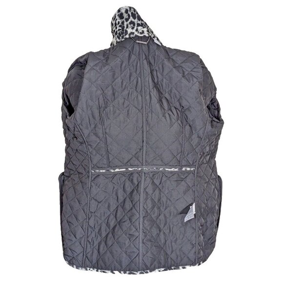 Chicos New Womens Jacket Black Gray Cheetah Quilted Snap Button Coat Size 2P MP - Picture 11 of 11